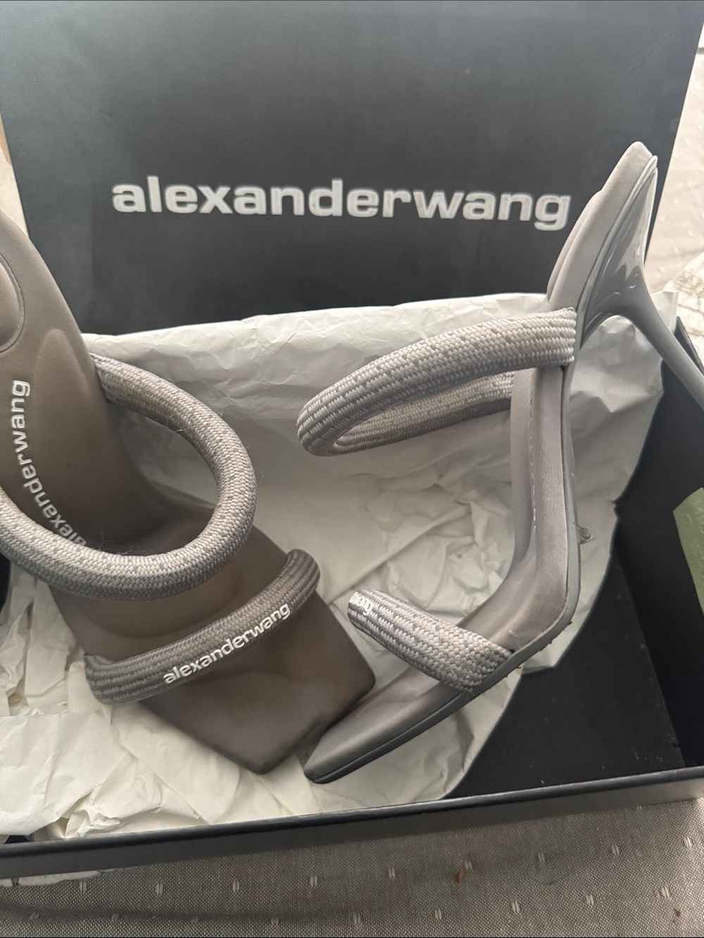 Alexander Wang Gray Braided-Strap Stiletto Sandals